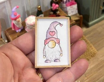 Miniature Wall Art Valentine's Day Gnome Artist Print 1:12 Scale Handmade