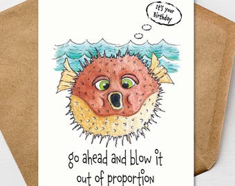 Blowfish Birthday Card - A7 Textured Linen Cardstock | Blank, Standard Greeting, or Personalized