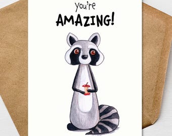 Raccoon Linen Card, Friendship Encouragement