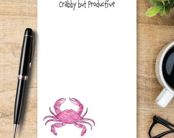 Pink Crab Notepad, Personalized Crab Memo Pad, Funny Beach Notepad, Coastal Gift, Cute Ocean Stationery
