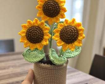 Handmade Crochet Sunflower in Pot, Crochet Sunflower Plant, room/desk decoration, Home Decor, Daily Positive Affirmations, Gift For Her