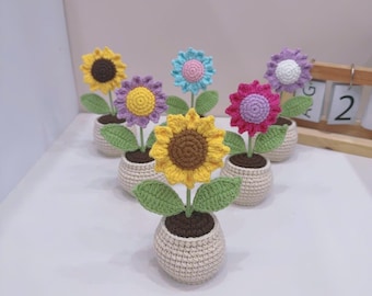 Handmade Crochet Sunflower Pot Plant, Sunflower fullcolor, Blooming Sunflower Pot, Sunflower, Home Decor, Birthday Gift for Her, Sunflower