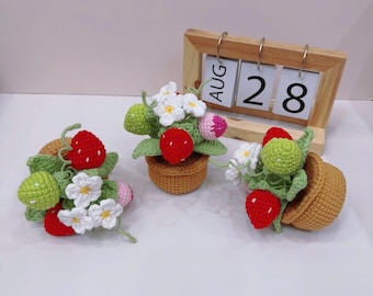 Handmade Finished Crochet Strawberry Pot, Crochet Strawberry Plant Decorative Plants, Strawberry Decor, Crochet plant flowers, Home Decor