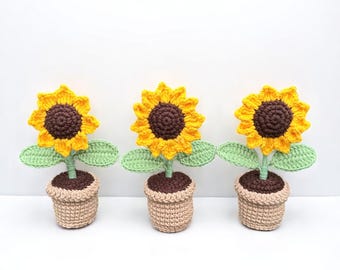 Crochet Sunflower In A Pot Handmade, Crochet Flower Gift, Gift For Flower Lover, Handmade Crochet Desk Decor, Gift For Her, Sunshine