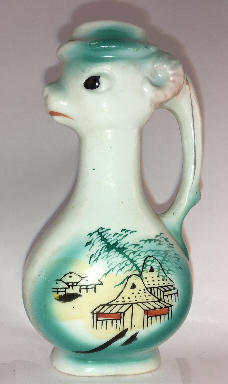 Horned Sheep or Goat Bud Vase Unusual Vintage Collectible Porcelain Ceramic