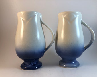 CLEARANCE  Set of 2 Small Mugs Ombre Blue White Tulip Pair