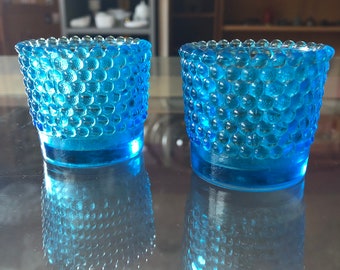 CLEARANCE - Vintage Turquoise Blue Hobnail Pressed Glass Tealight Votive Candle Holders