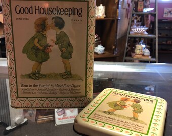 CLEARANCE  Vintage Tin Good Housekeeping - June 1926 - Born to the Purple Storage Magazine Cover Memorabilia