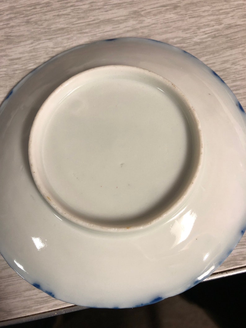Antique Saucers Hand Painted Geisha Girl Plate Saucer Blue and Gold Trim Japan 1920s