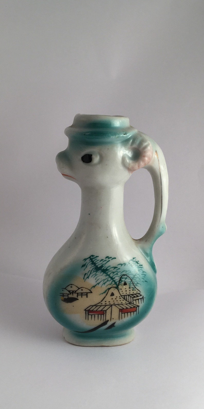 Horned Sheep or Goat Bud Vase Unusual Vintage Collectible Porcelain Ceramic