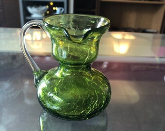 CLEARANCE - Vintage Crackle Glass Small Pitcher Creamer Left Handed