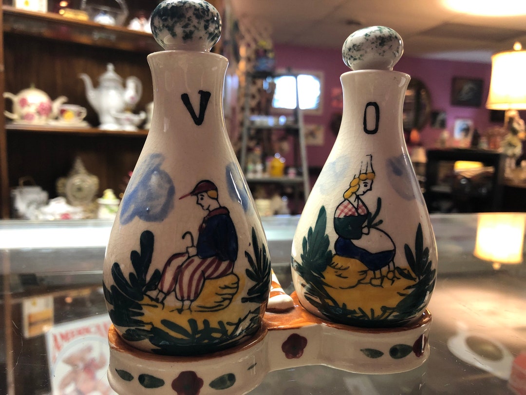 CLEARANCE Vintage L&M INC. Cruets Handpainted Oil and Vinegar Ceramic