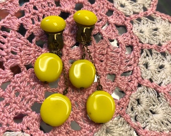Vintage Clip On Earrings Yellow Dangles
