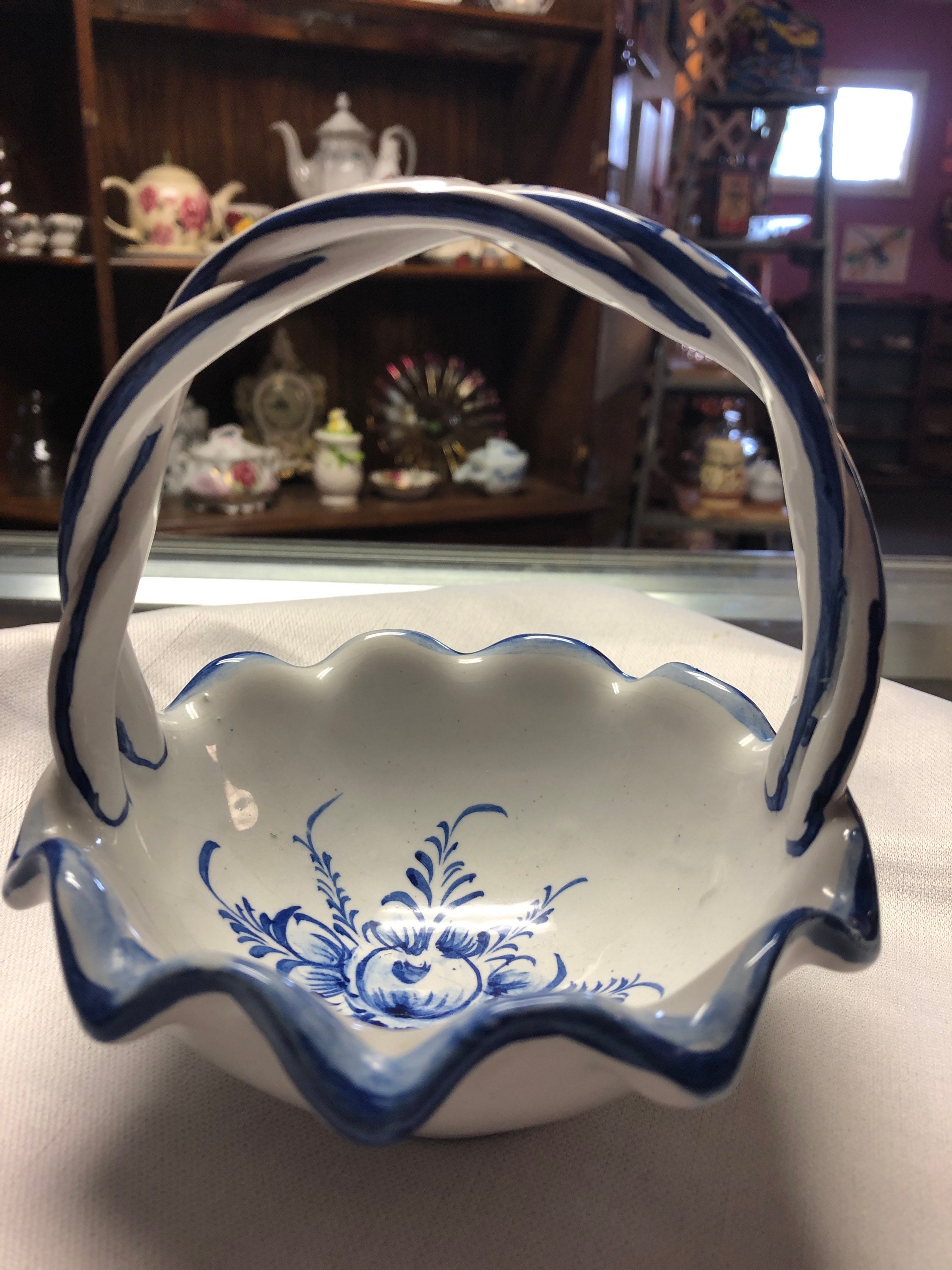 Hand Painted Ceramic Basket Bowl Portugal Blue and White RCCL Etsy