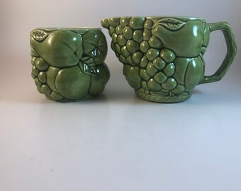 CLEARANCE SALE  Vintage Hobbyists Sugar and Creamer Green Fruit Grapes 1970s