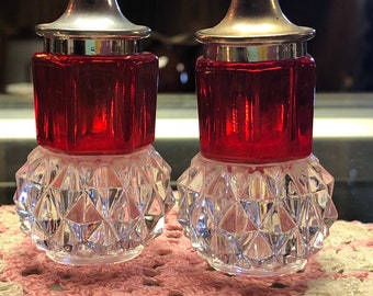 CLEARANCE - Vintage Plastic Clear Red Salt and Pepper Shakers