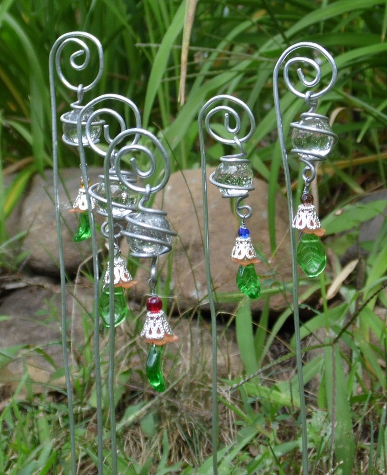 Wire Wrap Plant Stakes Garden Art Whimsy Fairy Garden Etsy