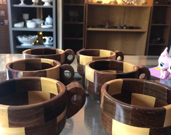 CLEARANCE - Vintage Wood Hand-turned Coffee Mugs