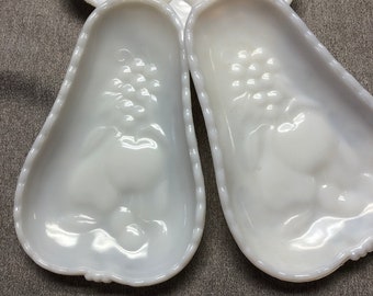 CLEARANCE:  Milk Glass Pear Shaped Dishes Relish Pickle Cheese Trinkets