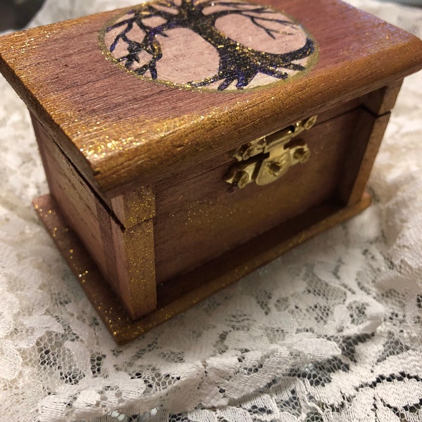 Hand Painted Mini Alter Box Jewelry Box Skull Magic Stash Box Witch Trinkets Herbs Tree of Life