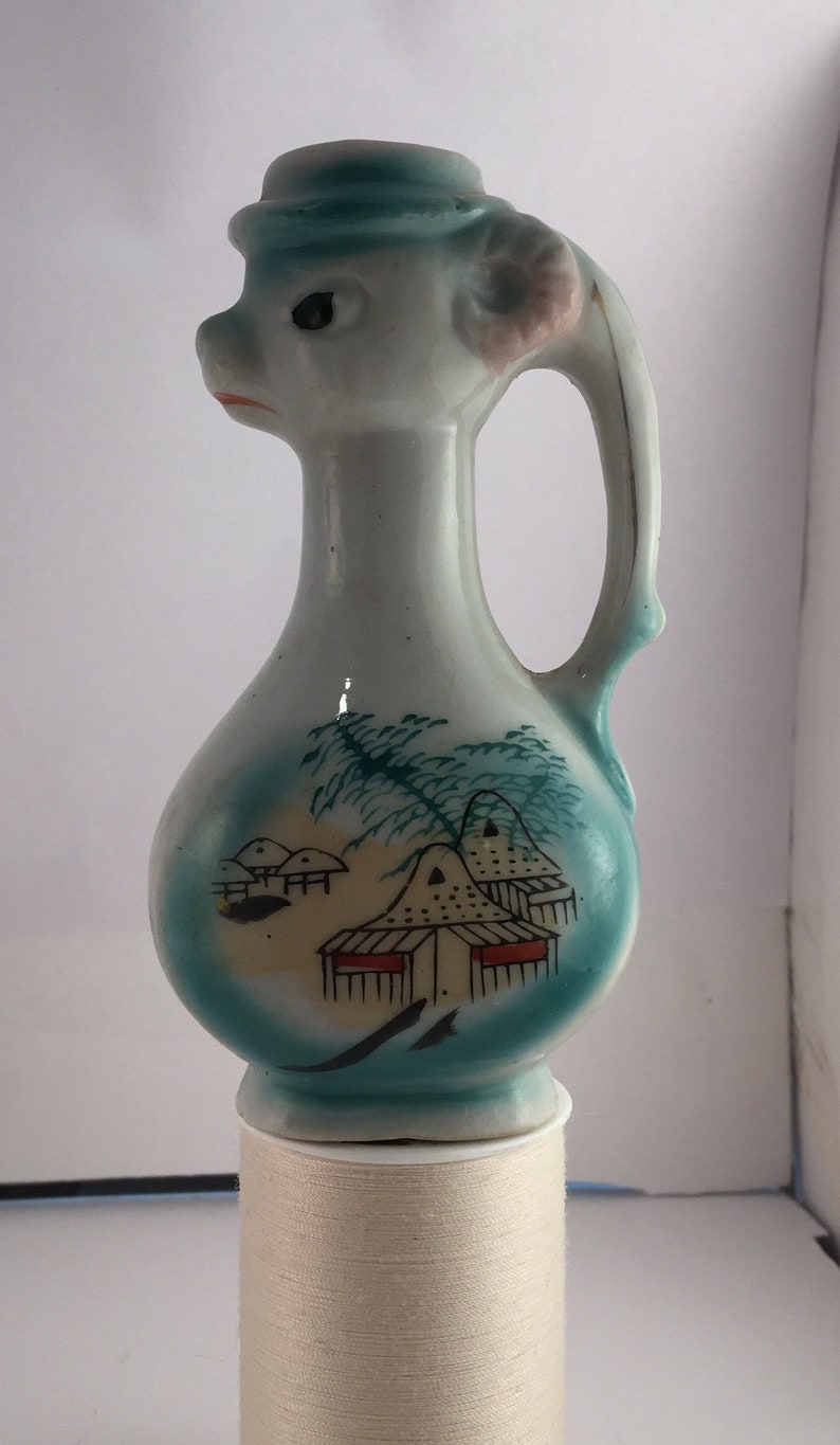 Horned Sheep or Goat Bud Vase Unusual Vintage Collectible Porcelain Ceramic