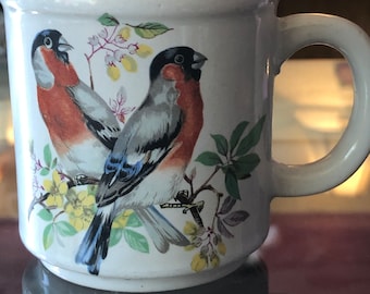 CLEARANCE - Vintage Ceramic Coffee Mug Birds on a Branch White Japan