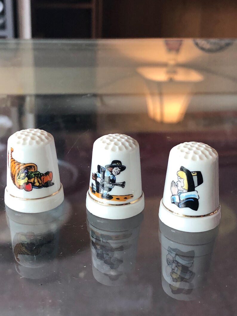 CLEARANCE Vintage Porcelain Thimbles Halloween Set of Three image 1