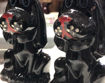 CLEARANCE SALE  Vintage Redware Pottery Dog Japan black or Dark Brown figurines