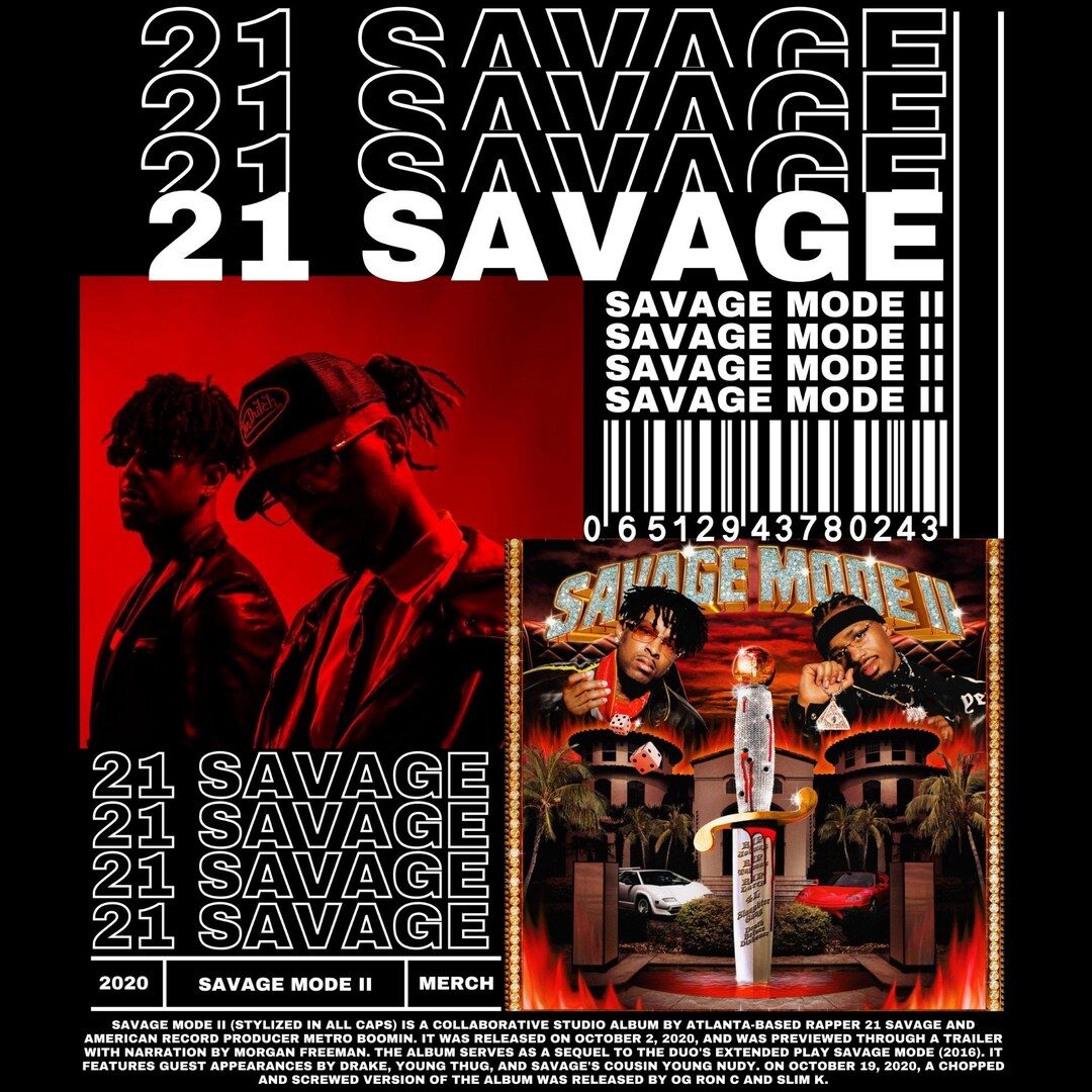 Savvg Rapper 21 SAVAGE T Shirt Design. PNG Digital 4500x5100 Px. Rap Rapper, Hiphop ...