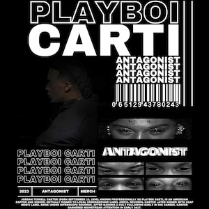 Diseño de camiseta de PLAYBOI CARTI. PNG digital 4500x5100 px. Rapero, hip-hop retro, vintage de los 90, camiseta pirata. Descarga instantánea y lista para imprimir.