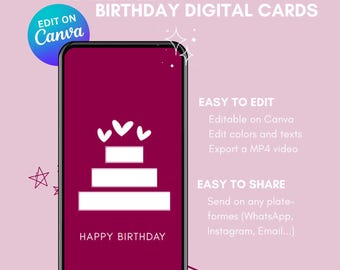 Animated Birthday E-Card Template: Editable Canva Video Greeting (Digital Download)