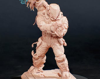 Hugh and Diana - Father and Daughter - Unpainted Resin Figure, Action Figure, inspired by Pragmata