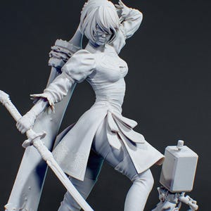 Unpainted Anime Android Warrior Resin Model Kit - 1/8 and 1/6 Scale - by Tanuki - Blindfolded Sword DIY Figure