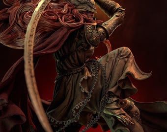 Hand Painted Dark Fantasy Warrior Resin Statue – 1/8 and 1/6 Scale – Armored Red Hair Figure with Clear Resin Blade
