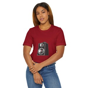 Maglietta a Maniche Corte con Cassa da Musica Vintage, T-shirt Musicale Unisex, Regalo Creativo per Amanti della Musica