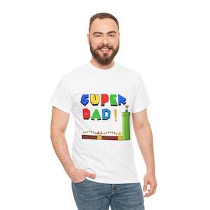 Super Papà T Shirt Super Mario Tema Regalo Festa del Papà Maglietta Divertente Uomo