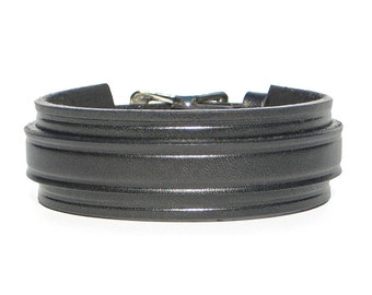 BLACK Leather Cuff with Buckle, 1" Wide