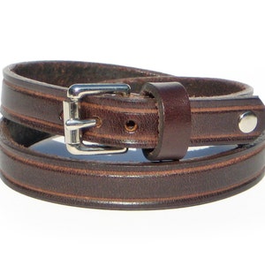 BROWN Leather DOUBLE WRAP Bracelet with Buckle, 1/2" Wide