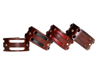 BROWN Leather Wristband, 1.25" Wide, Double Weave Design