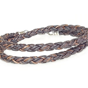 Skinny BROWN Braided Leather DOUBLE WRAP Bracelet with Sterling Silver