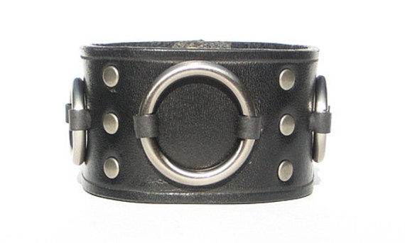 Custom Mens Leather Bracelet 2 Black Snaps BLACK Leather Wristband 1.75 Wide Leather Cuff Bracelet for Women Double Weave Wrist Band