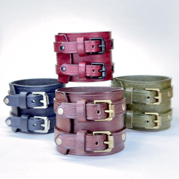 Italienskt läderarmband, armband med dubbelt spänne, handgjort vegetabiliskt garvat, 5 storlekar