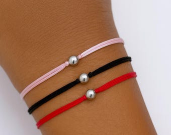 925 Sterling Silver Bead Bracelet – Adjustable Minimalist Friendship & Wish Bracelet, Matching Cord Jewelry
