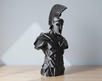 Low Poly Spartan Warrior Bust – Modern Geometric Sculpture