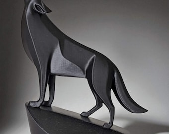 Minimalist Wolf Sculpture – Modern Howling Wolf Statue, 3D Printed Animal Decor, Nordic Shelf Art, Geometric Wolf Figurine Gift