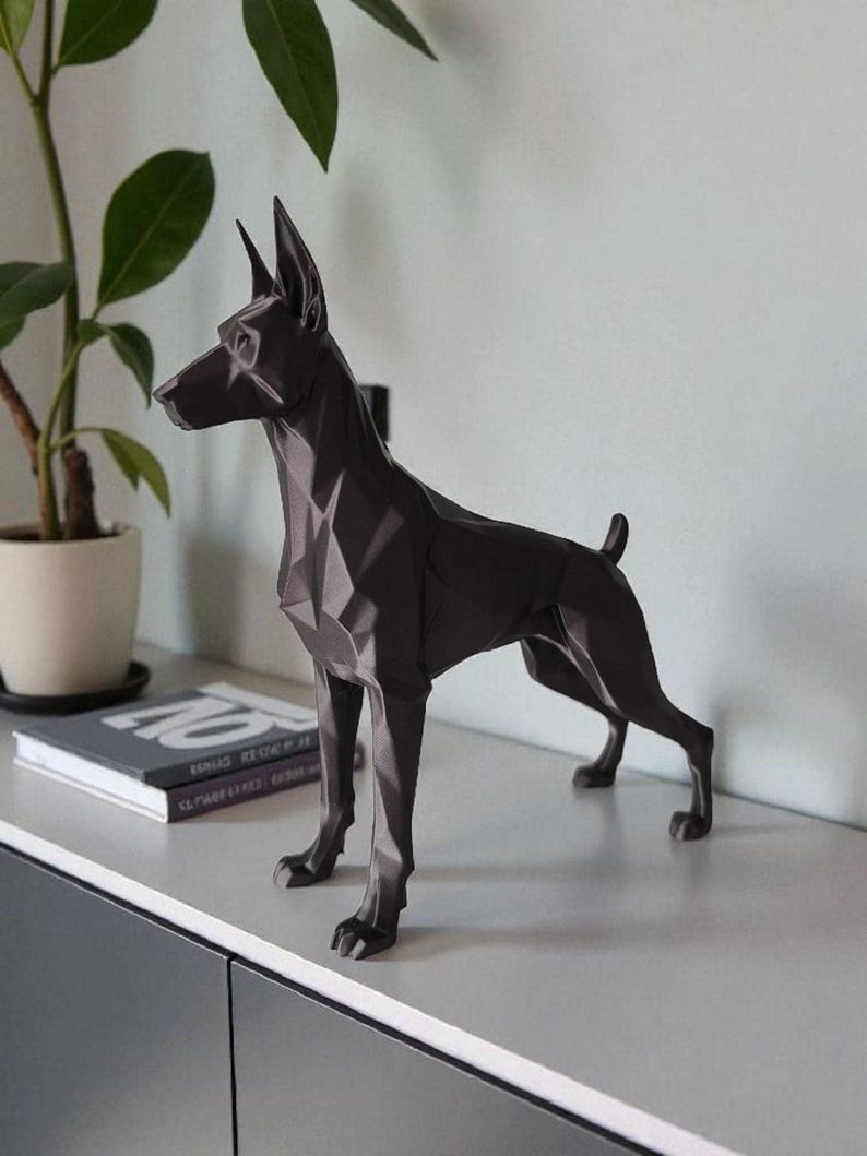 Dobermann non coupé, statue miniature / buste de chien, limitée, Art Dog FR