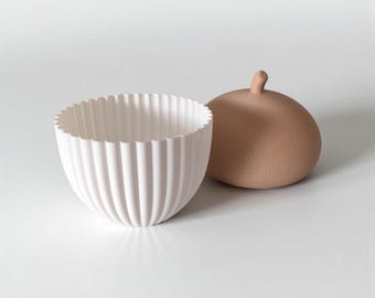 Acorn Decor Box with LED Tealight | Modern Ribbed PLA Container