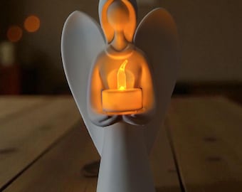 Minimalist Christmas Angel Holding Light | Modern LED Tealight Holder | Elegant Holiday Decor & Gift
