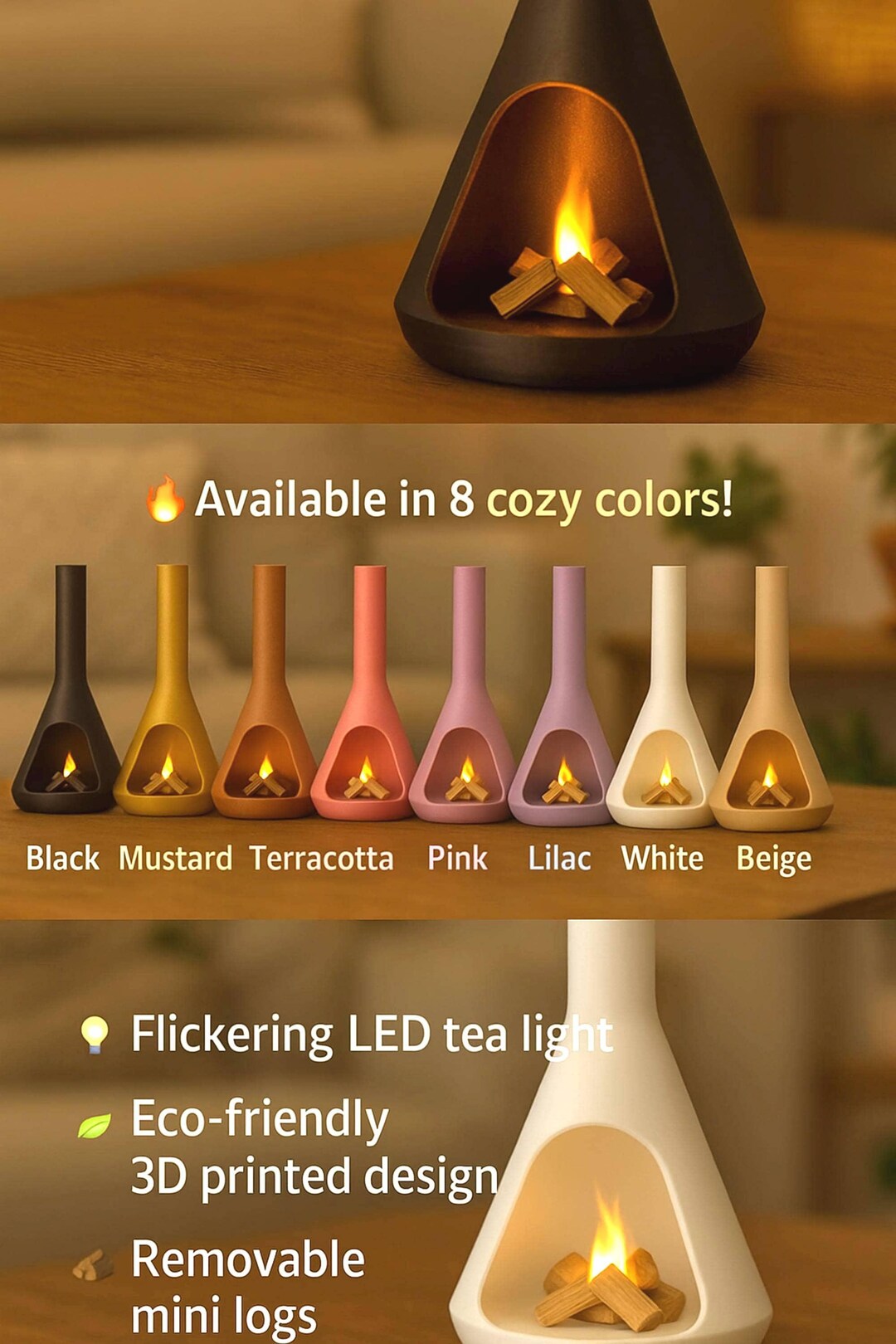 Miniature Mid-century Modern Style LED Fireplace | Cozy Miniature Tea ...