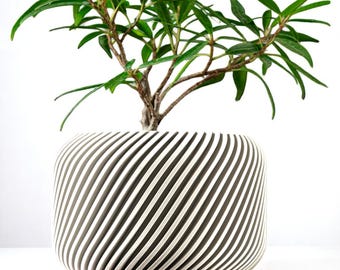 Vaso de plantas impresso em 3D com drenagem, design espiral exclusivo, vaso de flores interno moderno e minimalista